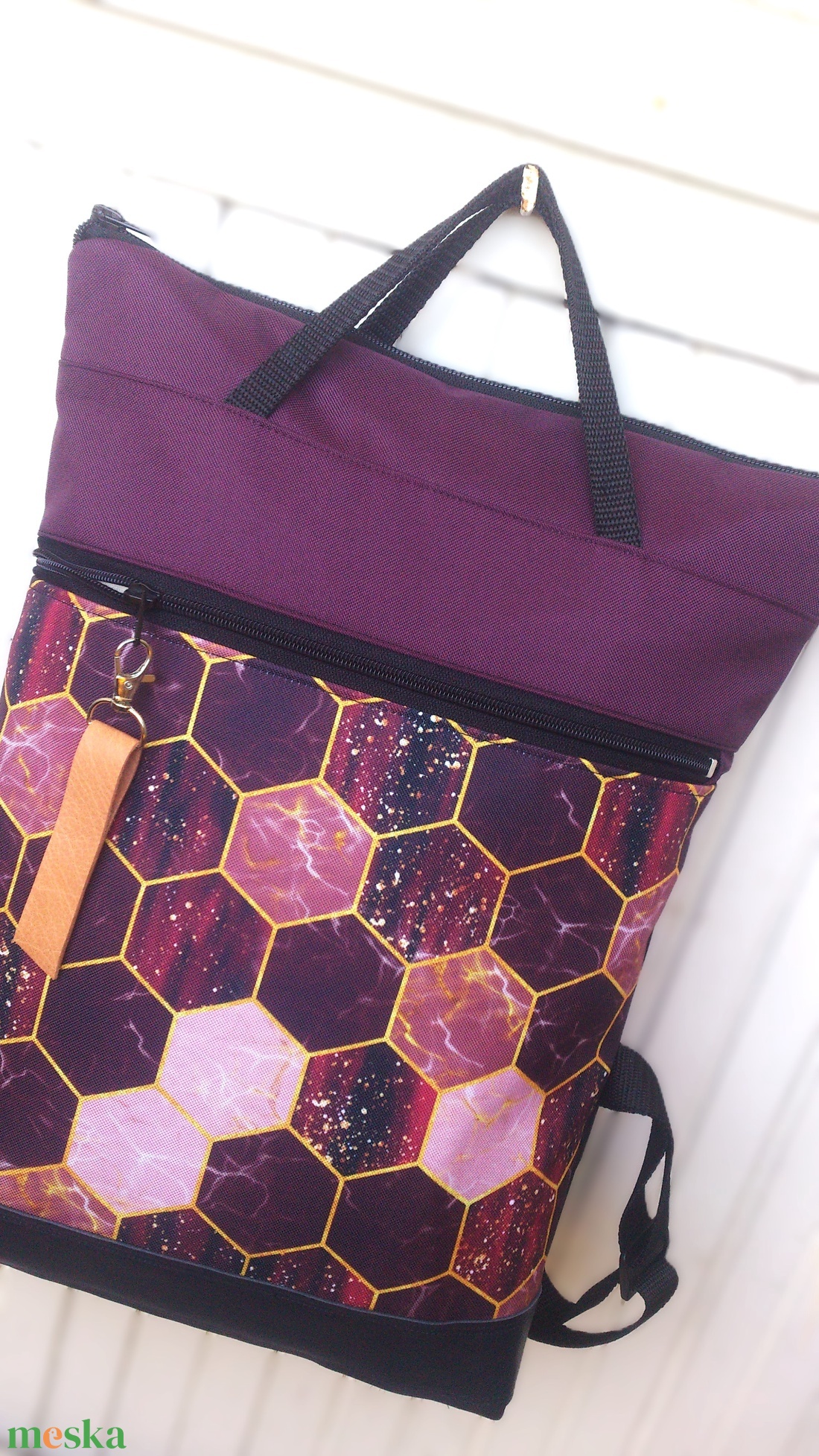 Padlizsán- bordóval hátizsák/kézitáska- vízálló - valódi bőrrel - pakolós hátizsák - ajándék - kismamáknak - anyák napja - táska & tok - hátizsák - hátizsák - Meska.hu