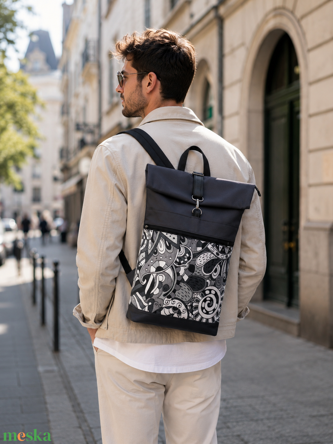 Picasso mintás hátizsák-  rolltop - laptop táska- Nagy méret- valódi bőrrel- ajándék - unisex - táska & tok - hátizsák - roll top hátizsák - Meska.hu