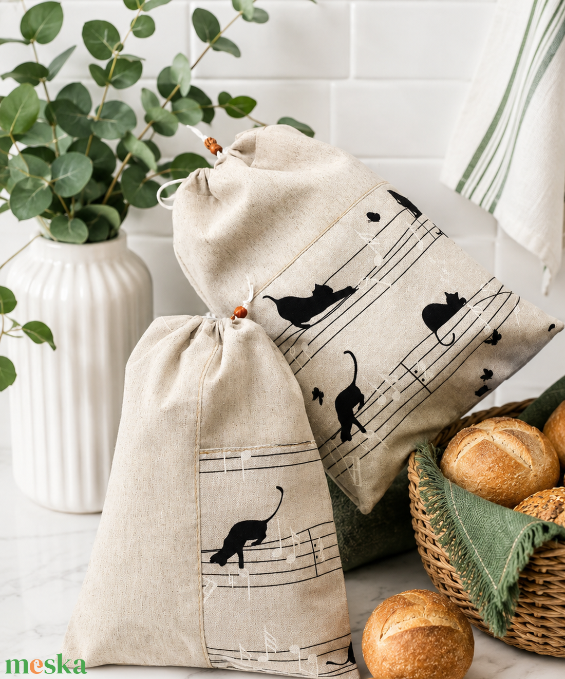 Kenyeres zsák - cicás - péksüteményes zsák/szett - zero waste-   - táska & tok - bevásárlás & shopper táska - kenyeres zsák - Meska.hu