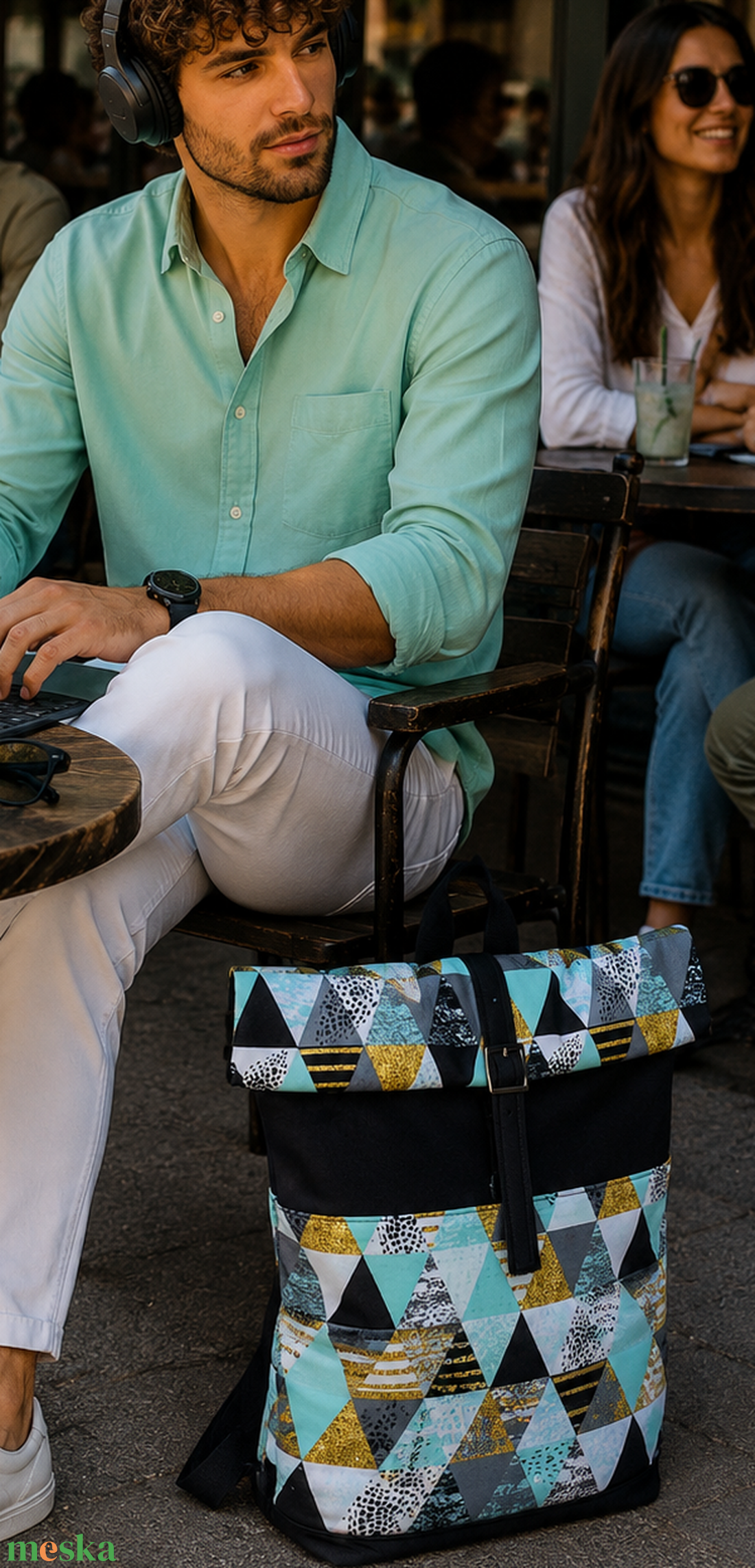 Akciós! Menta - ezüstös-szürke- vízálló hátizsák - fekete valódi bőrrel - rolltop - ajándék - ballagásra - unisex - táska & tok - hátizsák - roll top hátizsák - Meska.hu