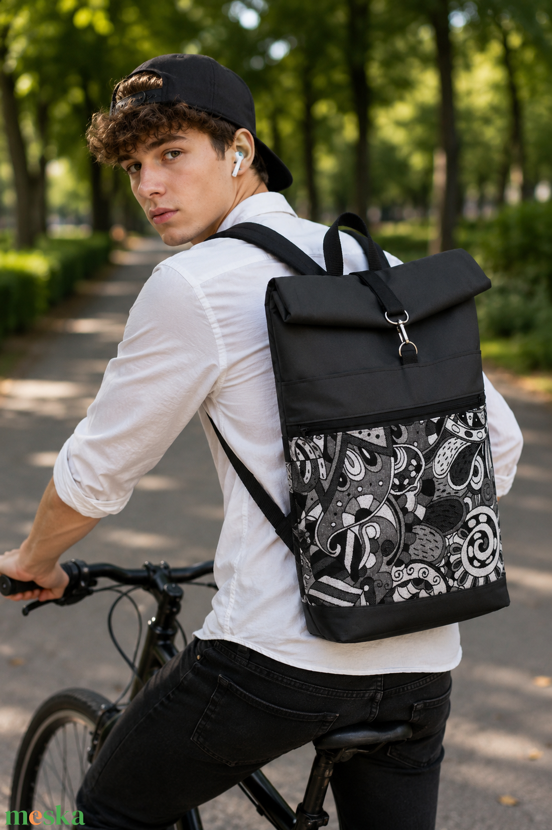 Picasso mintás hátizsák-  rolltop - laptop táska- Nagy méret- valódi bőrrel- ajándék - unisex - táska & tok - hátizsák - roll top hátizsák - Meska.hu