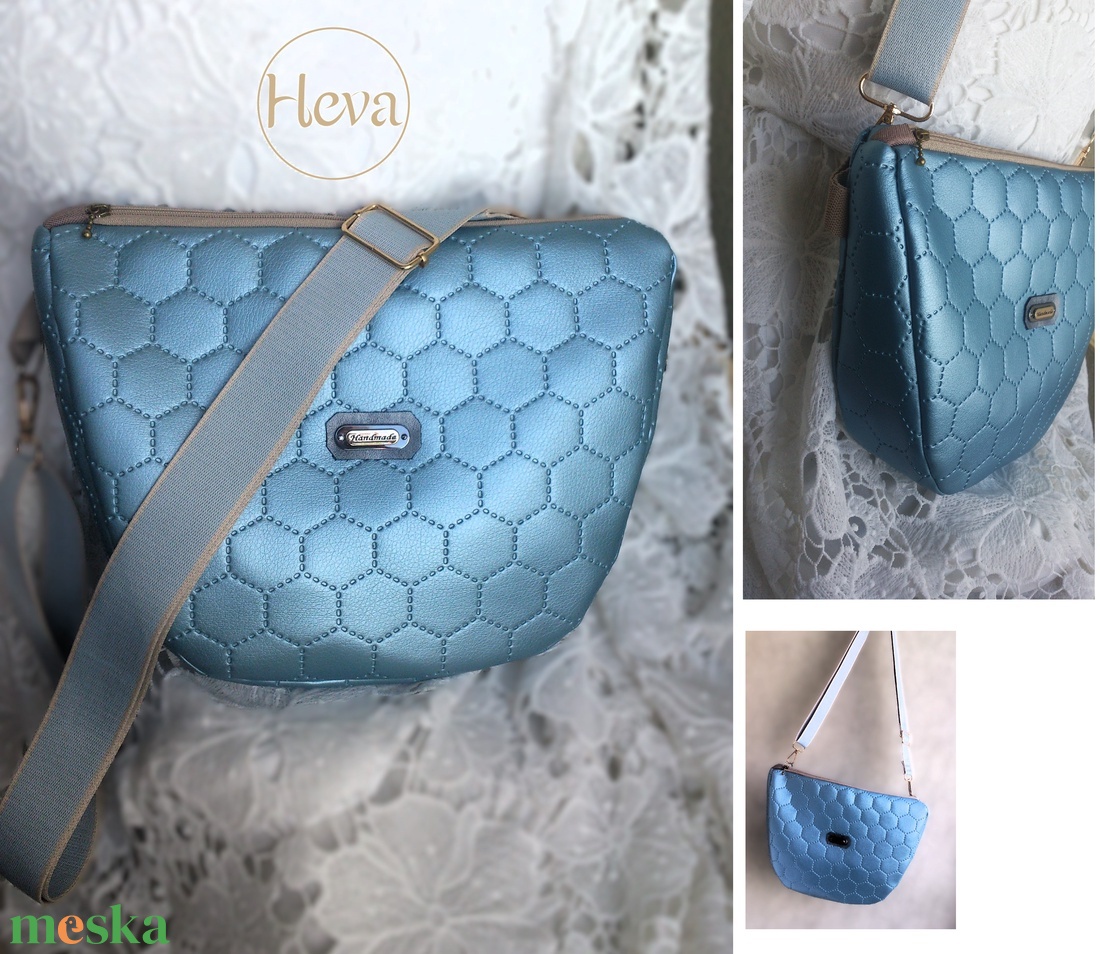 Cross body - gyöngyházkék- oldaltáska, testtáska - ajándék - Heva táska - születésnap - névnap - táska & tok - kézitáska & válltáska - vállon átvethető táska - Meska.hu