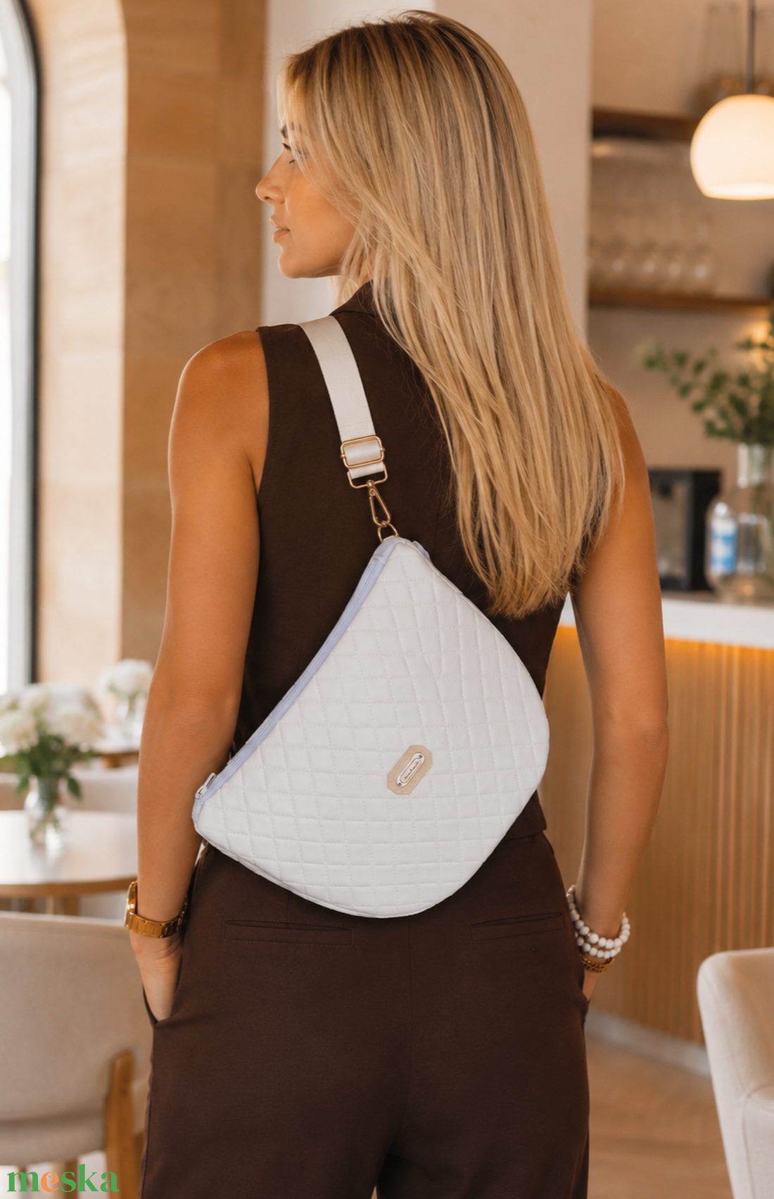 Cross body - fehér- arany oldaltáska, testtáska - ajándék - Heva táska - születésnap - névnap - táska & tok - kézitáska & válltáska - vállon átvethető táska - Meska.hu