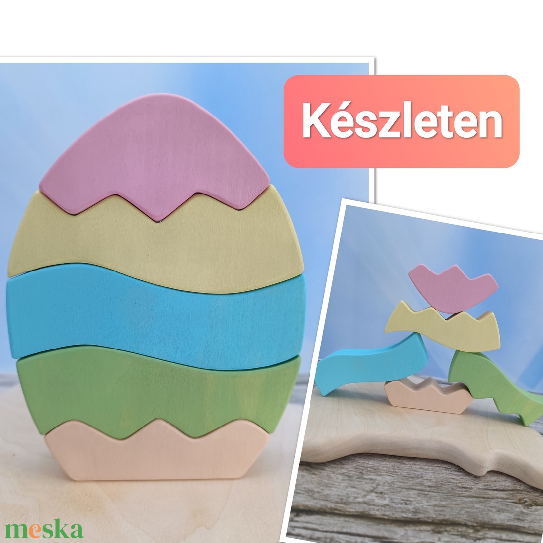 Pasztell húsvéti tojás fa kirakó � kézzel készült fejlesztő játék gyerekeknek - játék & sport - készségfejlesztő és logikai játék - toronyépítő- és egyensúlyozó játékok - Meska.hu
