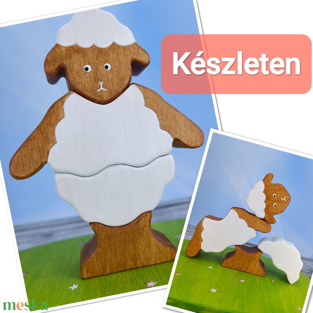 Bárányos húsvéti  fa kirakó � kézzel készült fejlesztő játék gyerekeknek - játék & sport - készségfejlesztő és logikai játék - toronyépítő- és egyensúlyozó játékok - Meska.hu
