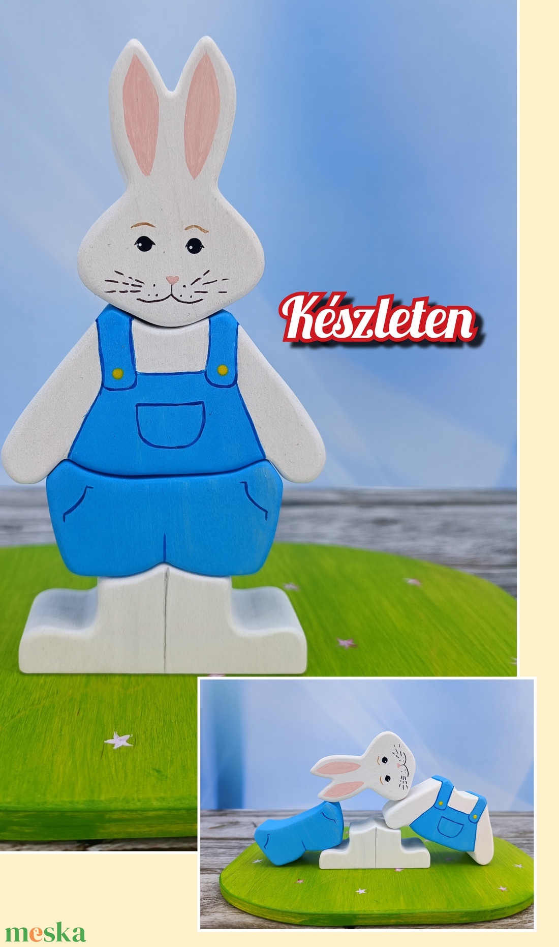 Nyuszifiús húsvéti  fa kirakó � kézzel készült fejlesztő játék gyerekeknek - játék & sport - készségfejlesztő és logikai játék - toronyépítő- és egyensúlyozó játékok - Meska.hu