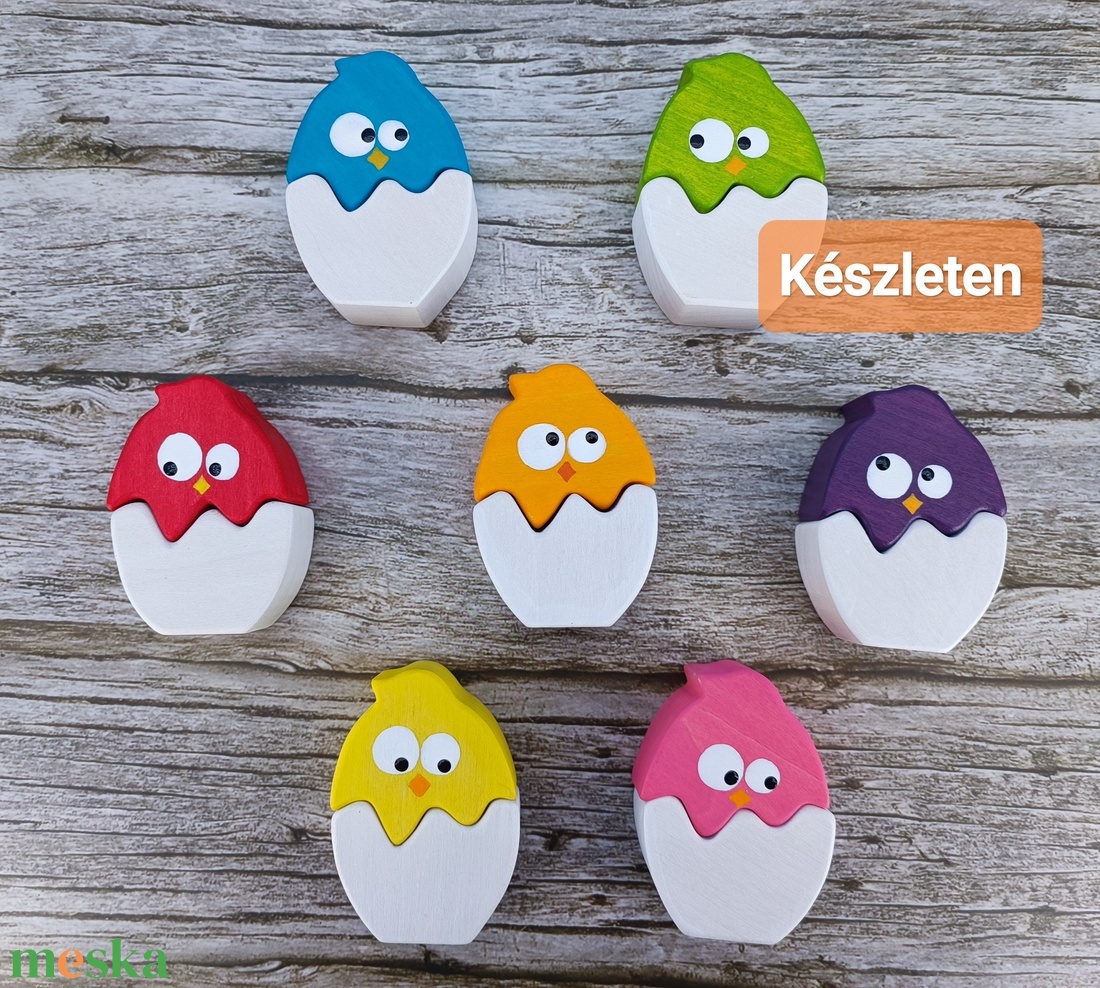 Színes csibe húsvéti  fa kirakó készlet � kézzel készült fejlesztő játék gyerekeknek - játék & sport - készségfejlesztő és logikai játék - toronyépítő- és egyensúlyozó játékok - Meska.hu