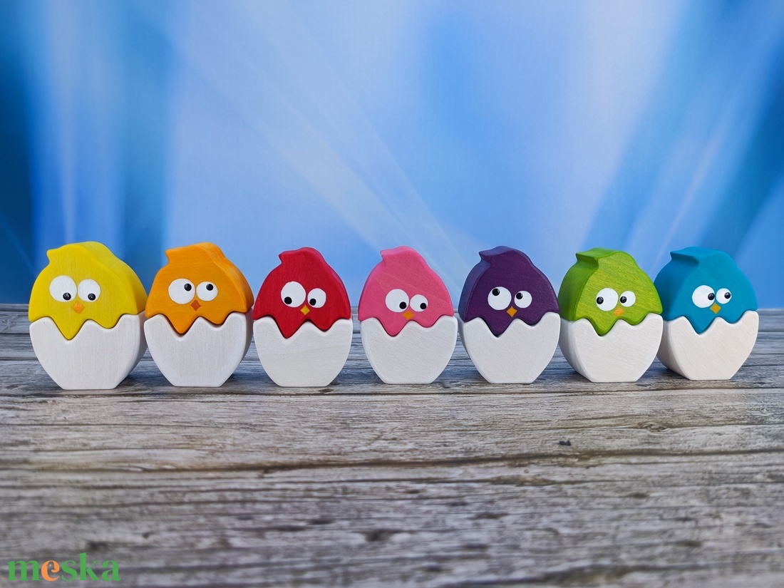 Színes csibe húsvéti  fa kirakó készlet � kézzel készült fejlesztő játék gyerekeknek - játék & sport - készségfejlesztő és logikai játék - toronyépítő- és egyensúlyozó játékok - Meska.hu