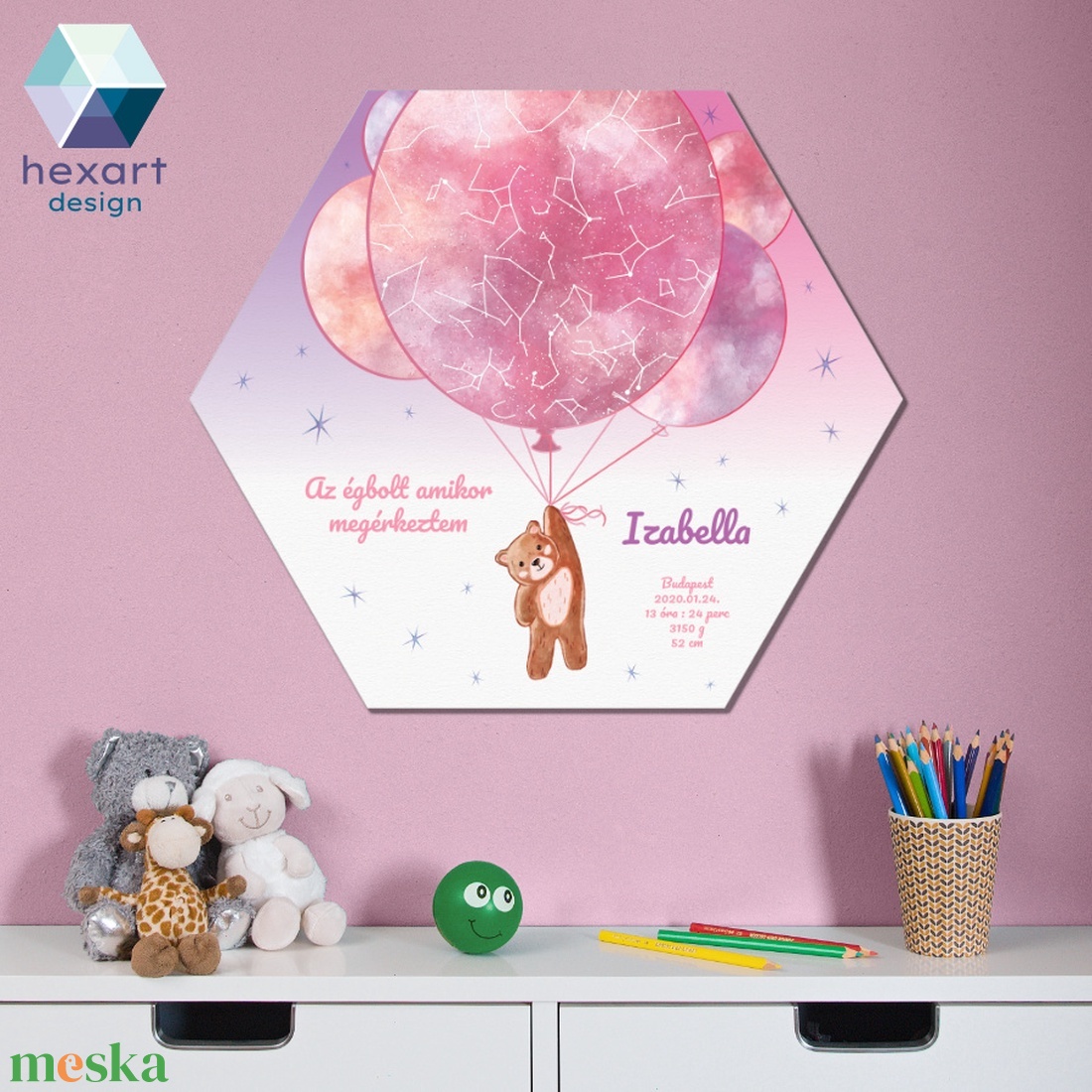 Csillagtérképes lány baba emlékőrző dekoráció, egyedi szöveggel - otthon & életmód - babaszoba, gyerekszoba - babaszoba kép - Meska.hu