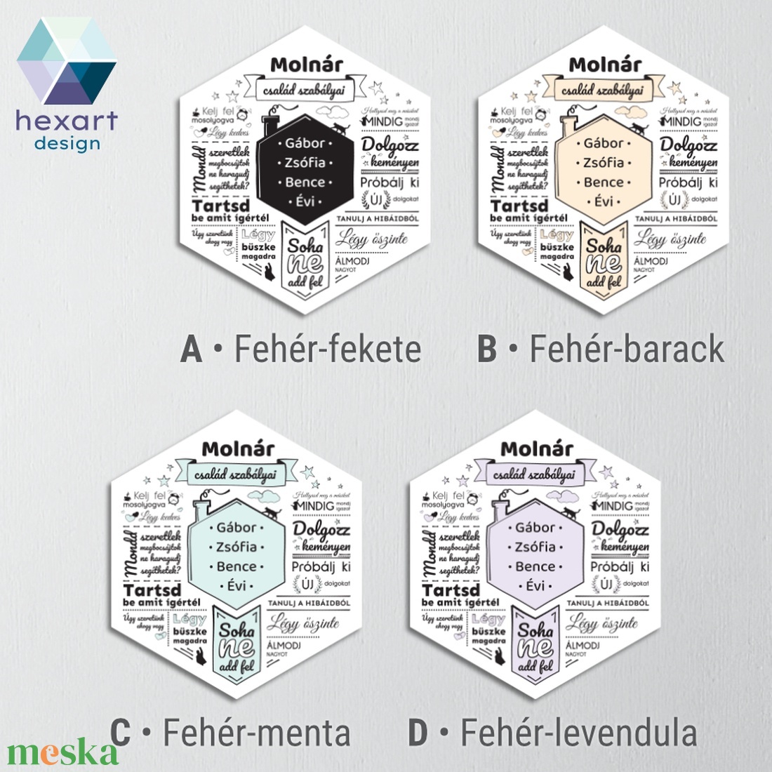 Családi szabályok, házirend dekoráció - fali kép (egyedi családnevekkel és választható színekben) - otthon & lakás - dekoráció - fali és függő dekoráció - falra akasztható dekor - Meska.hu