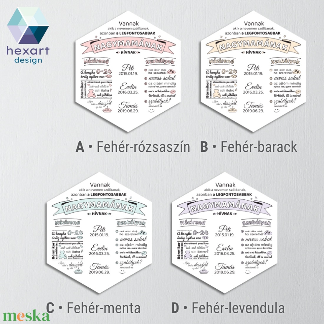 Nagymama, nagyi szabályai (házirend) dekoráció ajándék - fali kép (egyedi családnevekkel és választható színekben) - otthon & lakás - dekoráció - kép & falikép - táblakép - Meska.hu