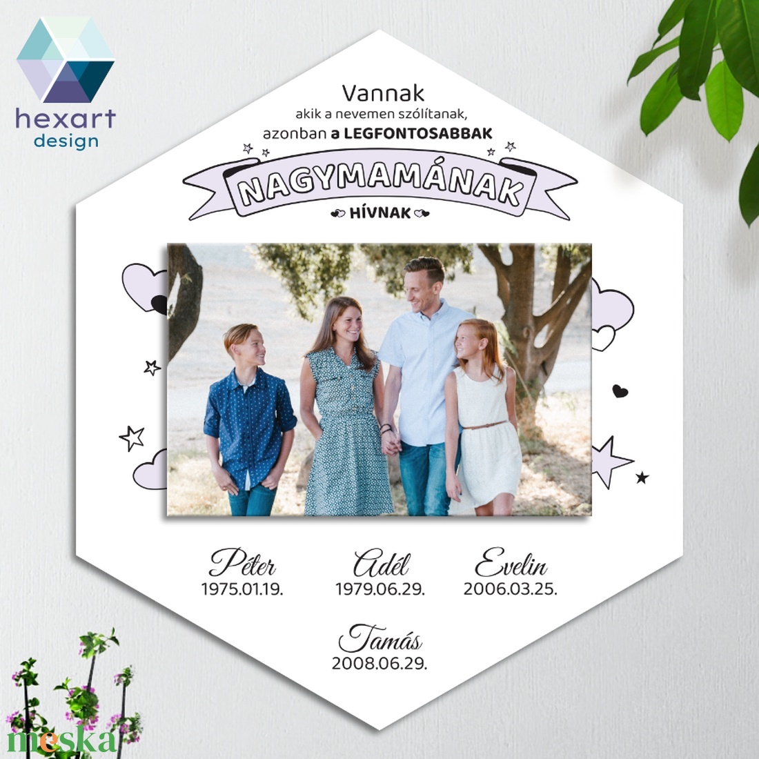 Nagymama ajándék, családi fotóval - fali kép, dekor (egyedi családnevekkel, családi fotóval és választható színekben) - otthon & életmód - dekoráció - fali és függő dekoráció - falra akasztható dekor - Meska.hu