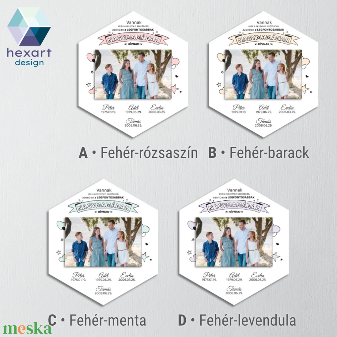 Nagymama ajándék, családi fotóval - fali kép, dekor (egyedi családnevekkel, családi fotóval és választható színekben) - otthon & életmód - dekoráció - fali és függő dekoráció - falra akasztható dekor - Meska.hu