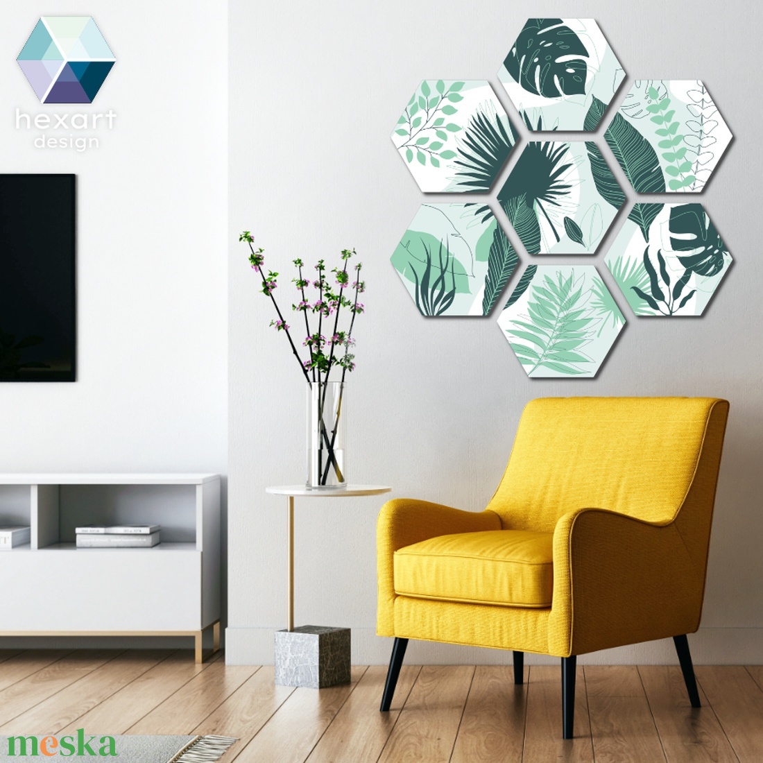 Hexart Plants fali dekoráció - menta-zöld - otthon & életmód - dekoráció - fali és függő dekoráció - falra akasztható dekor - Meska.hu