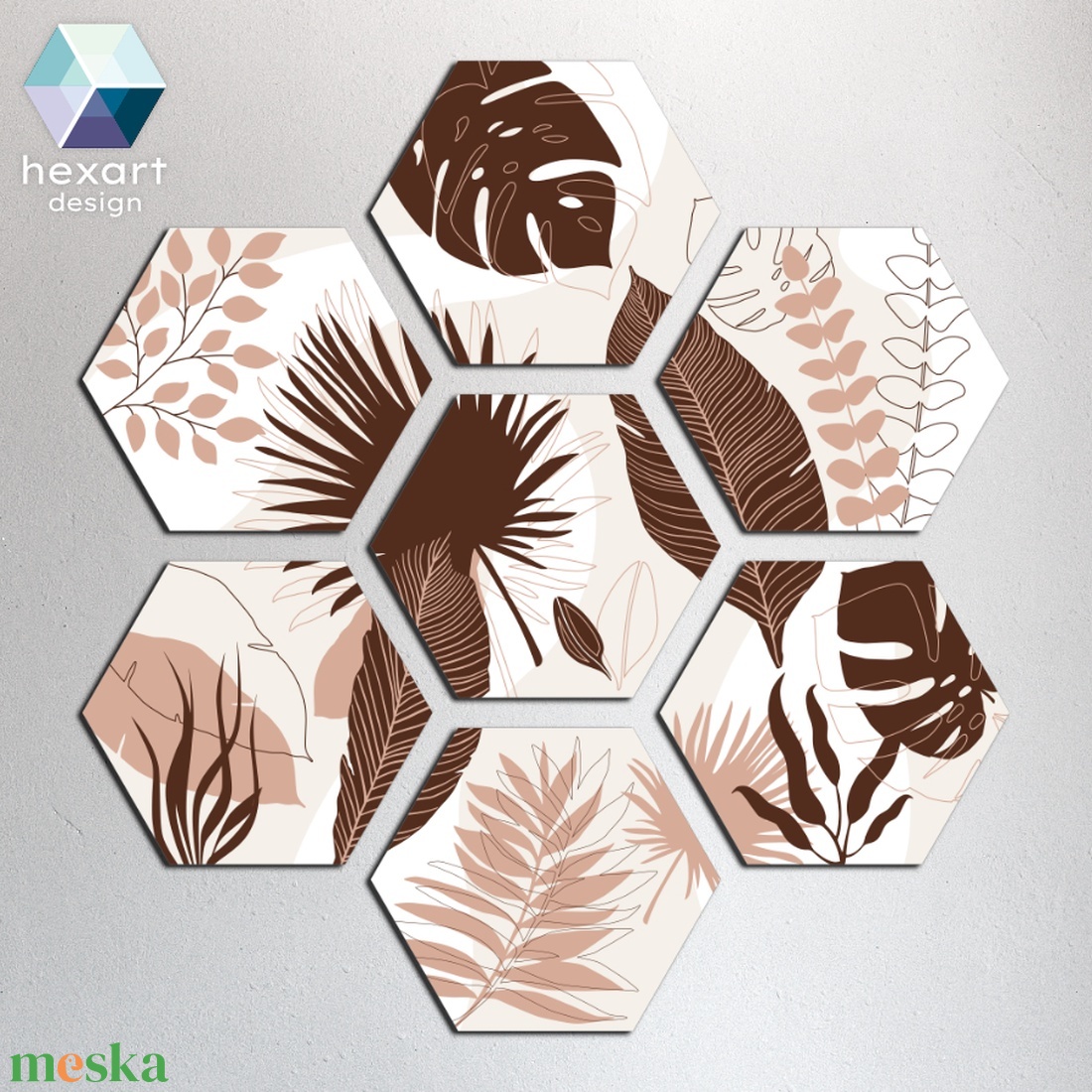 Hexart Plants fali dekoráció - kávé barna - otthon & életmód - dekoráció - kép & falikép - több részes kép - Meska.hu