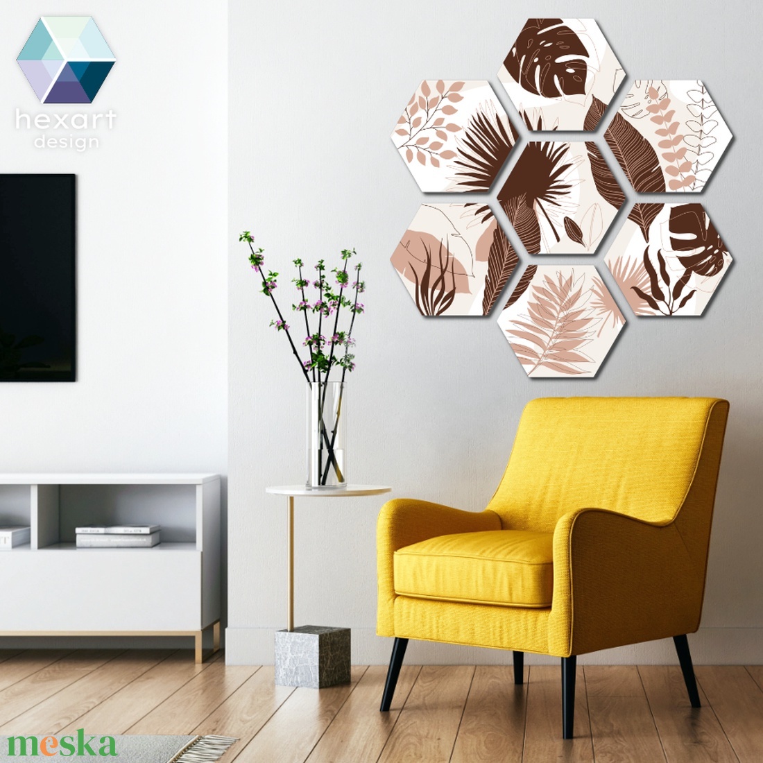 Hexart Plants fali dekoráció - kávé barna - otthon & életmód - dekoráció - kép & falikép - több részes kép - Meska.hu