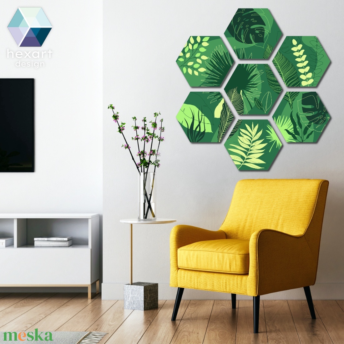 Hexart Plants fali dekoráció - zöld árnyalatok - otthon & életmód - dekoráció - kép & falikép - több részes kép - Meska.hu
