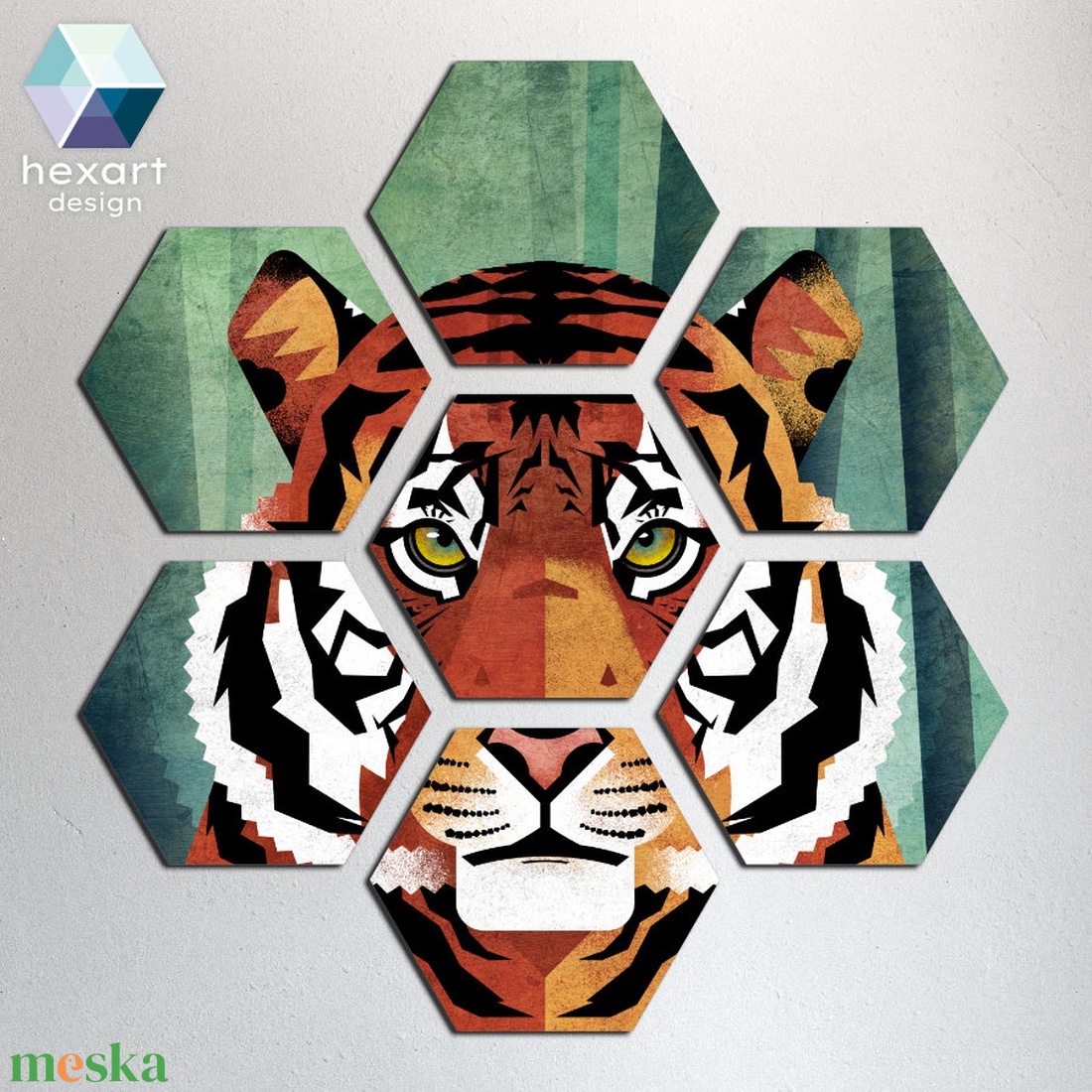 Hexart Wild fali dekoráció - tigris - otthon & életmód - dekoráció - kép & falikép - több részes kép - Meska.hu
