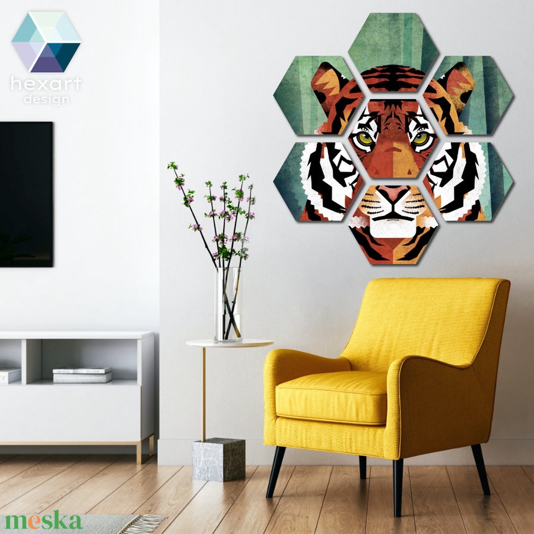 Hexart Wild fali dekoráció - tigris - otthon & életmód - dekoráció - kép & falikép - több részes kép - Meska.hu