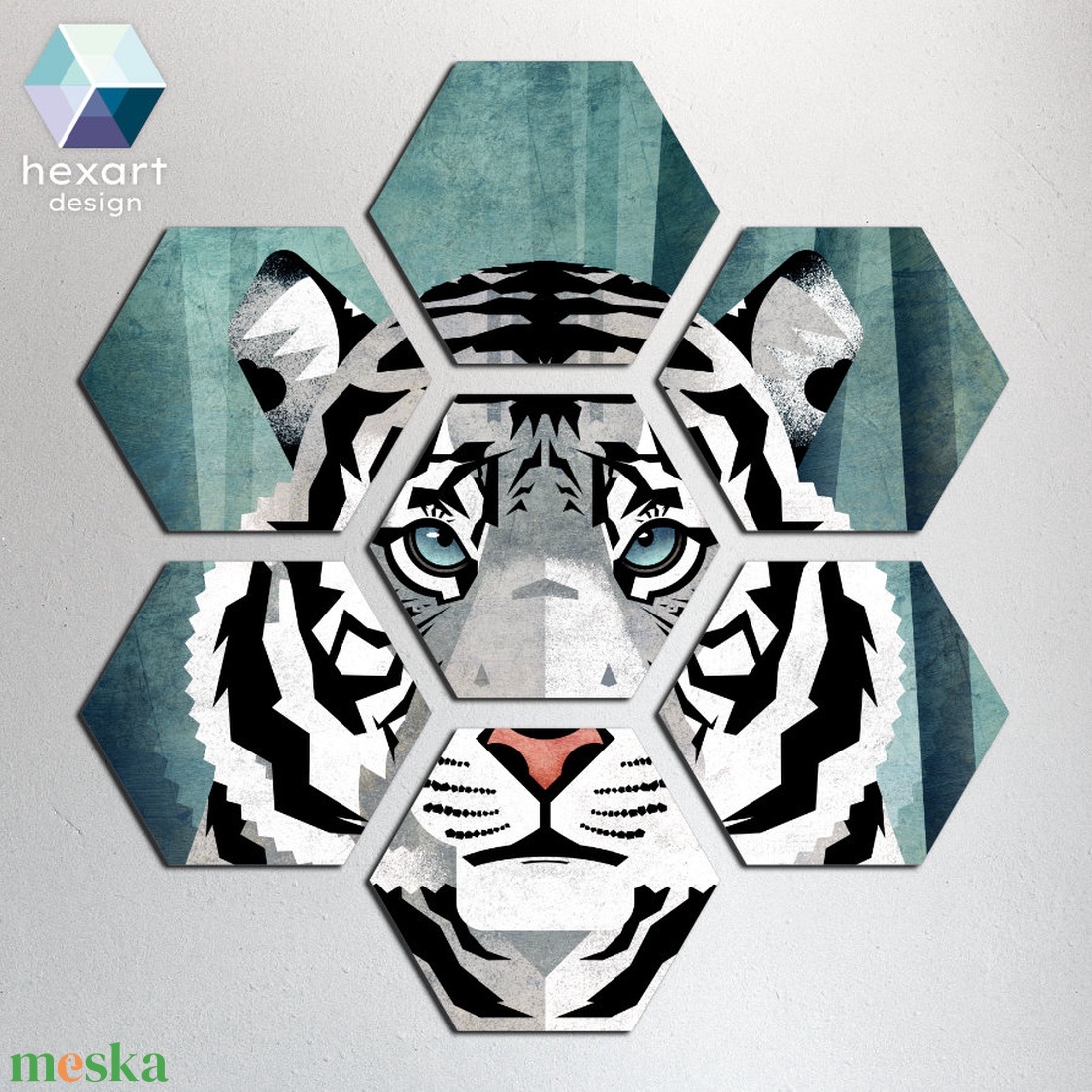 Hexart Wild fali dekoráció - fehér tigris - otthon & életmód - dekoráció - kép & falikép - több részes kép - Meska.hu