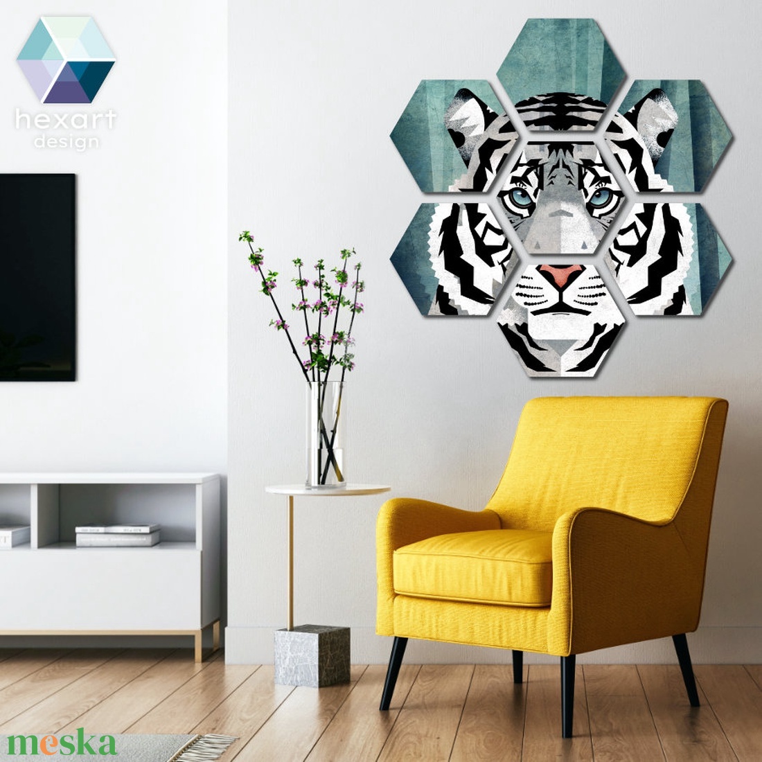 Hexart Wild fali dekoráció - fehér tigris - otthon & életmód - dekoráció - kép & falikép - több részes kép - Meska.hu