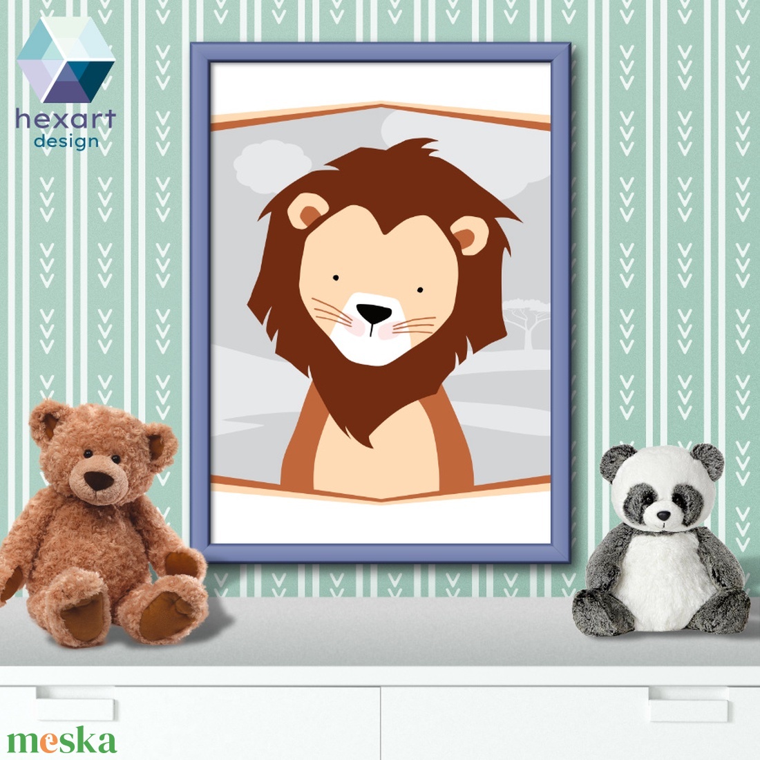 Oroszlán - babaszoba dekoráció, fali kép (A4-es digitális nyomtatható fájl) - otthon & életmód - dekoráció - fali és függő dekoráció - falra akasztható dekor - Meska.hu