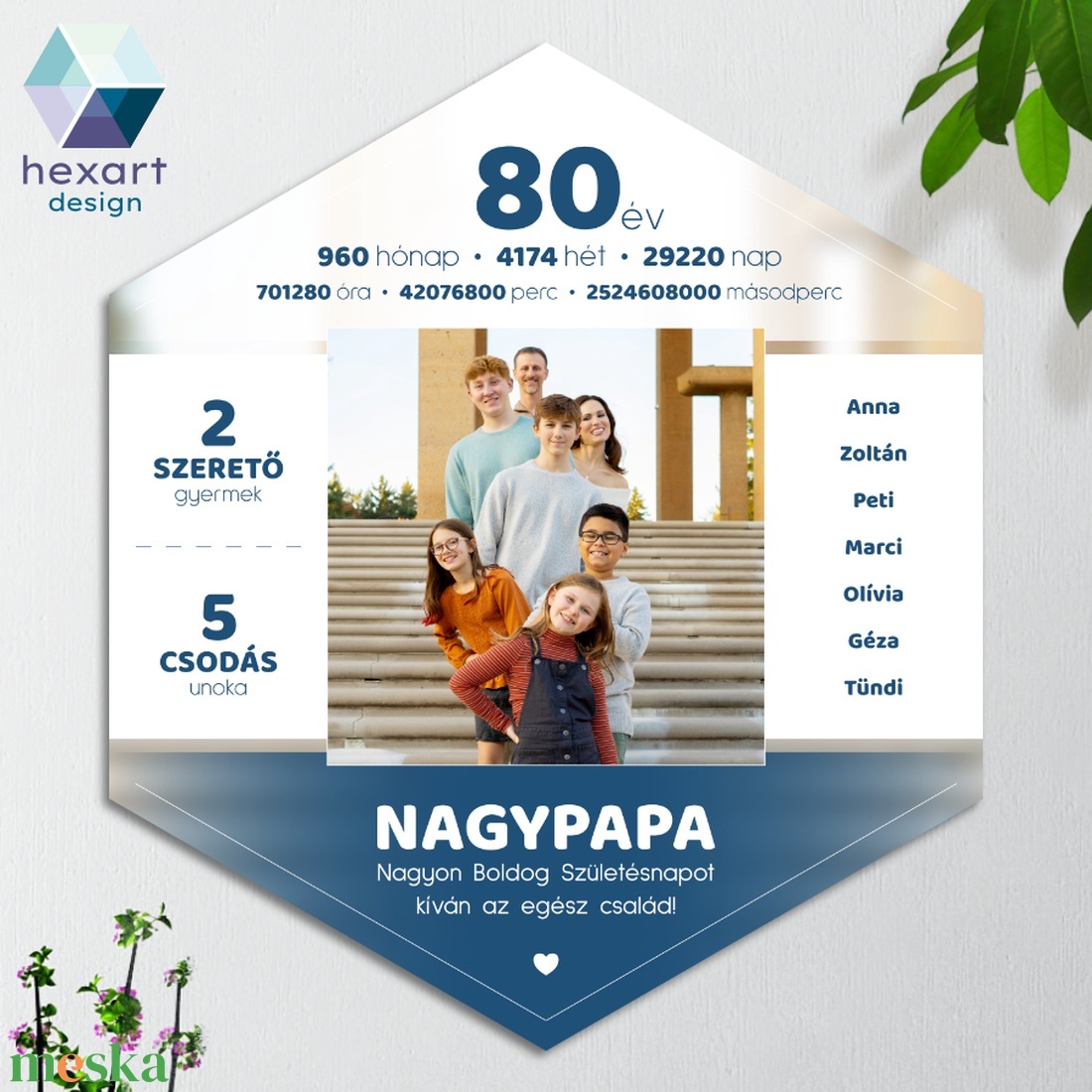 Nagypapa ajándék, családi fotóval, 50, 60, 70, 80 éves - fali kép, dekor (egyedi családi képpel és adatokkal) - otthon & életmód - dekoráció - fali és függő dekoráció - falra akasztható dekor - Meska.hu