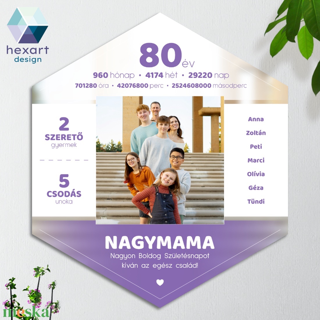 Nagymama ajándék, családi fotóval, 50, 60, 70, 80 éves - fali kép, dekor (egyedi családi képpel és adatokkal) - otthon & életmód - dekoráció - fali és függő dekoráció - falra akasztható dekor - Meska.hu