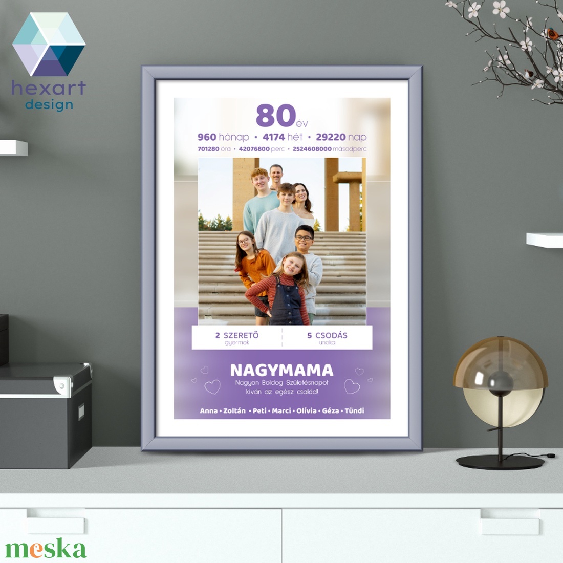 Nagymama ajándék, családi fotóval, 50, 60, 70, 80 éves - fali kép, dekoráció (A4-es digitális nyomtatható fájl) - otthon & életmód - dekoráció - fali és függő dekoráció - falra akasztható dekor - Meska.hu