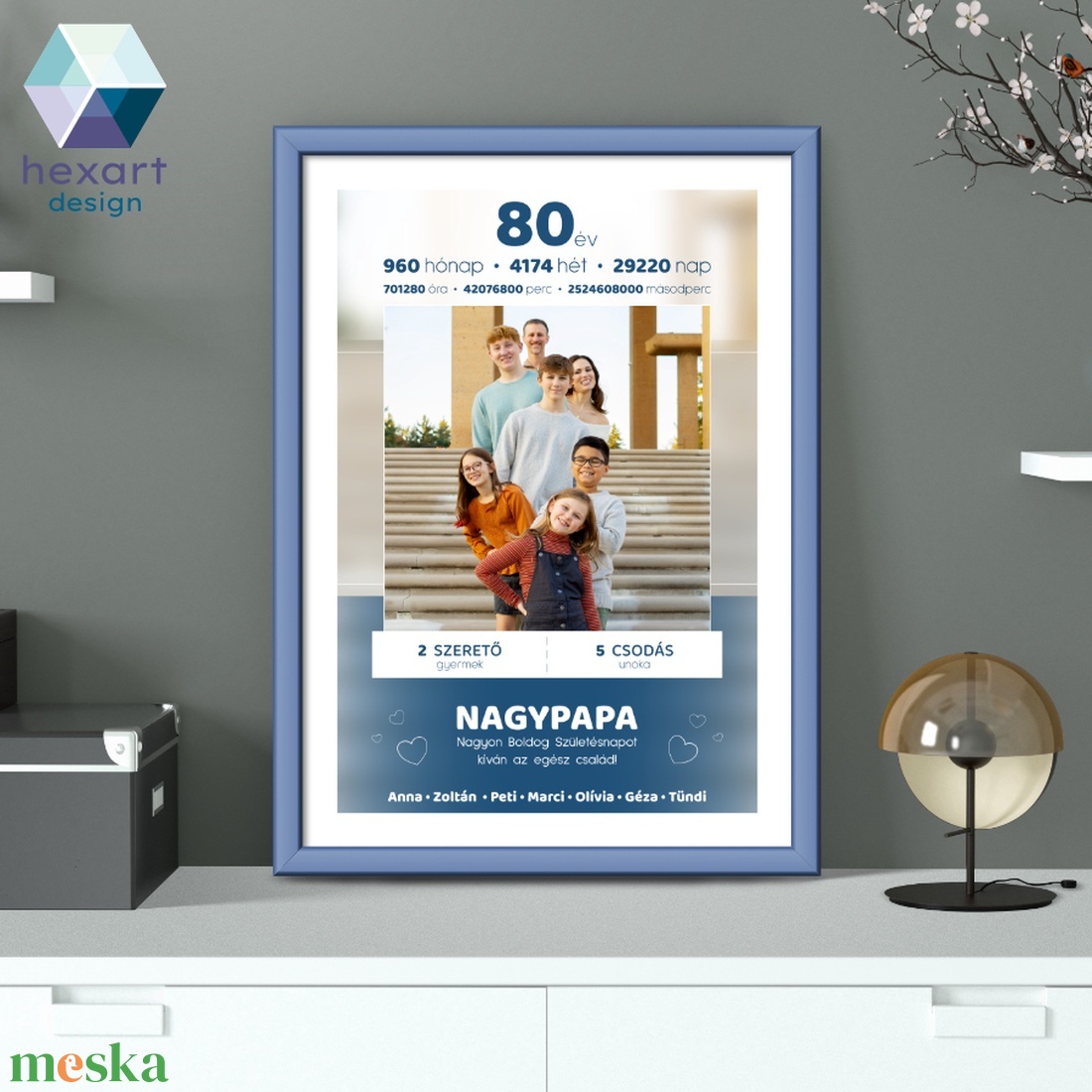 Nagypapa ajándék, családi fotóval, 50, 60, 70, 80 éves - fali kép, dekoráció (A4-es digitális nyomtatható fájl) - otthon & életmód - dekoráció - fali és függő dekoráció - falra akasztható dekor - Meska.hu