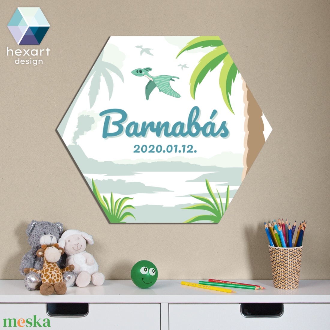 3 db-os dinós babaszoba dekoráció - választható dinókkal - otthon & életmód - babaszoba, gyerekszoba - babaszoba kép - Meska.hu