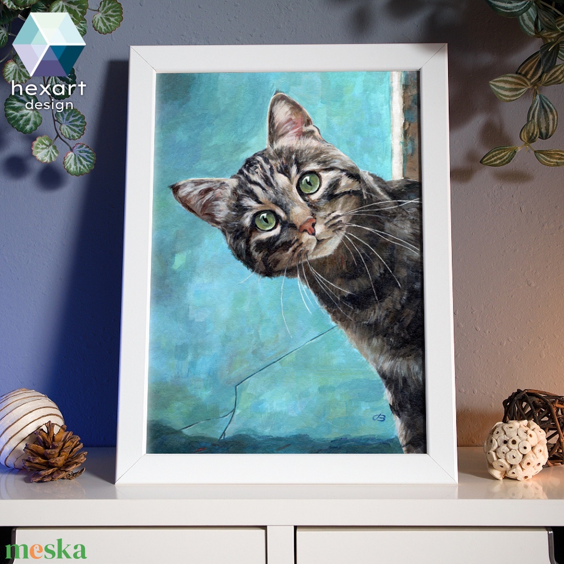 Házi cica portré - eredeti akril festmény - művészet - festmény - akril - Meska.hu