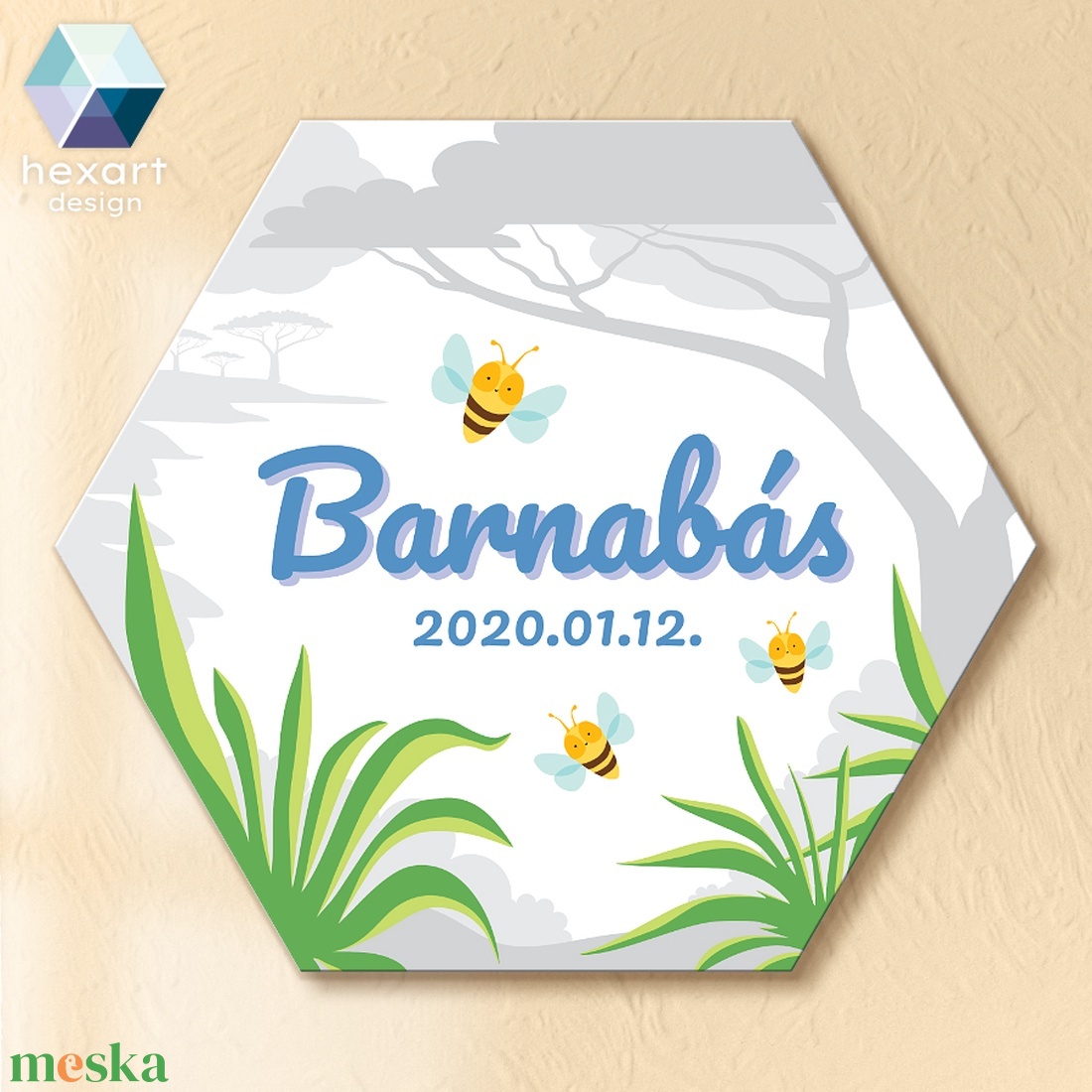Babaszoba dekoráció, fali kép - Kisfiú névtábla (Szafari kollekcióhoz) - otthon & életmód - babaszoba, gyerekszoba - gyerek névtábla - Meska.hu