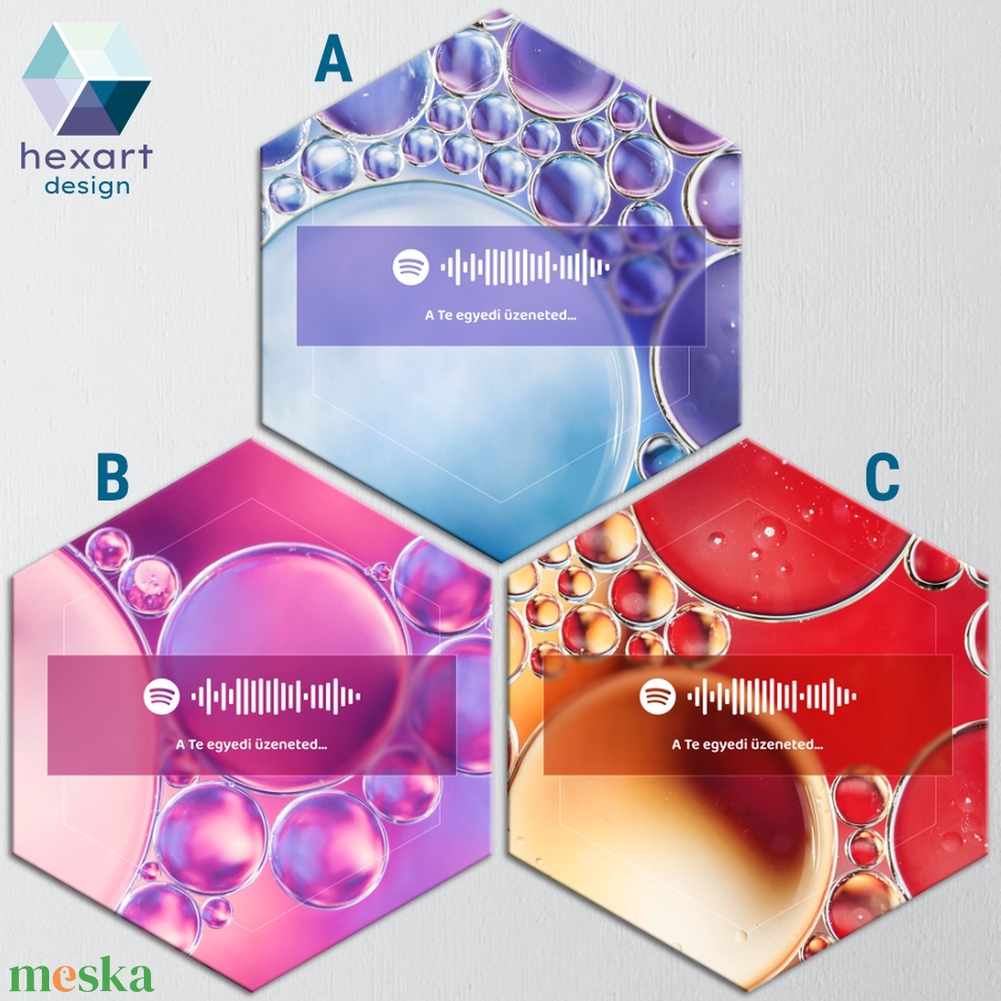 Interaktív Spotify-s zenés dekoráció (6 különböző absztrakt háttérrel, egyedi szöveggel és zenével) - otthon & életmód - dekoráció - fali és függő dekoráció - falra akasztható dekor - Meska.hu