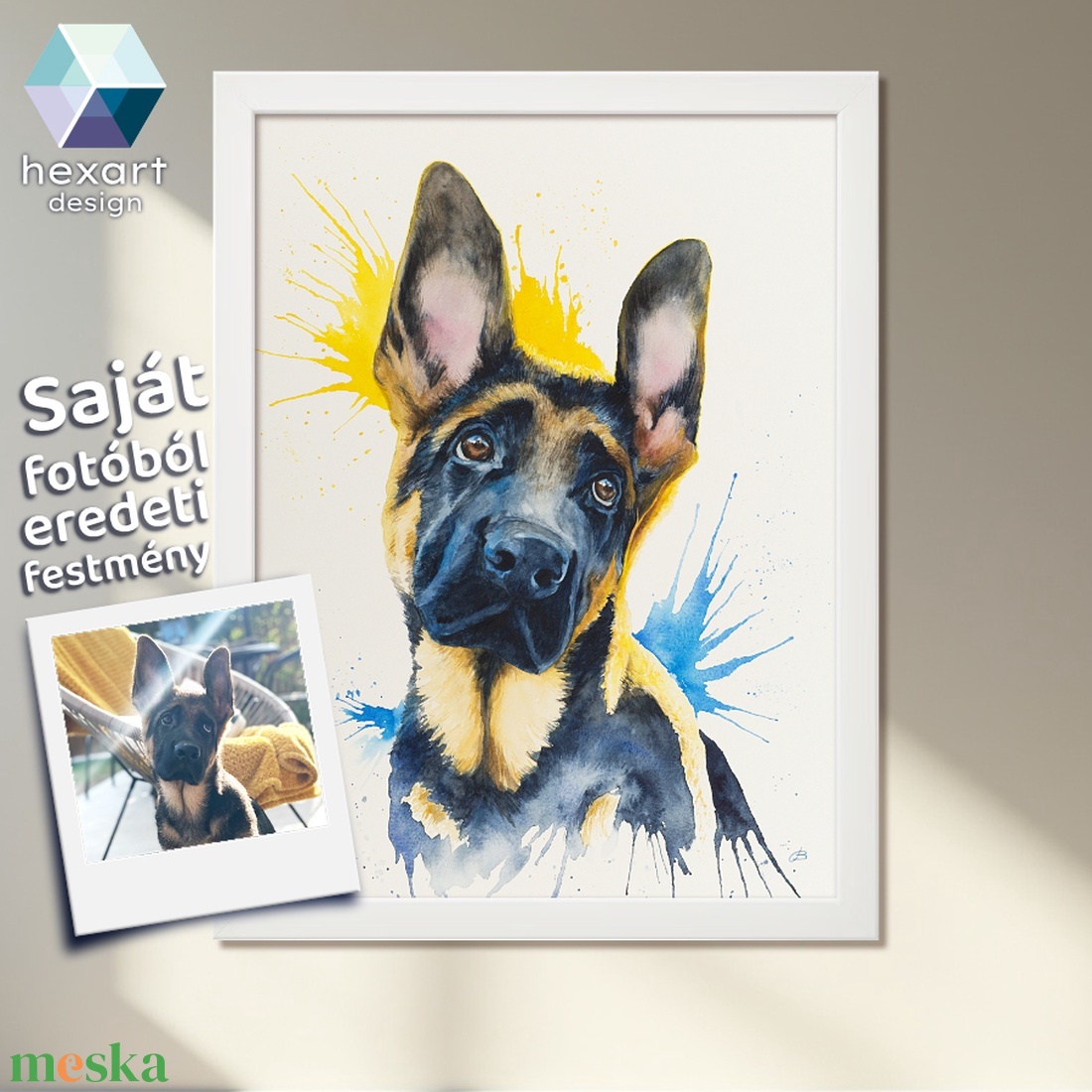 Művészi akvarell festmény a saját kutyádról fotó alapján � 1 vagy 2 kisállatról, két méretben, ajándék kerettel - művészet - festmény - akvarell - Meska.hu