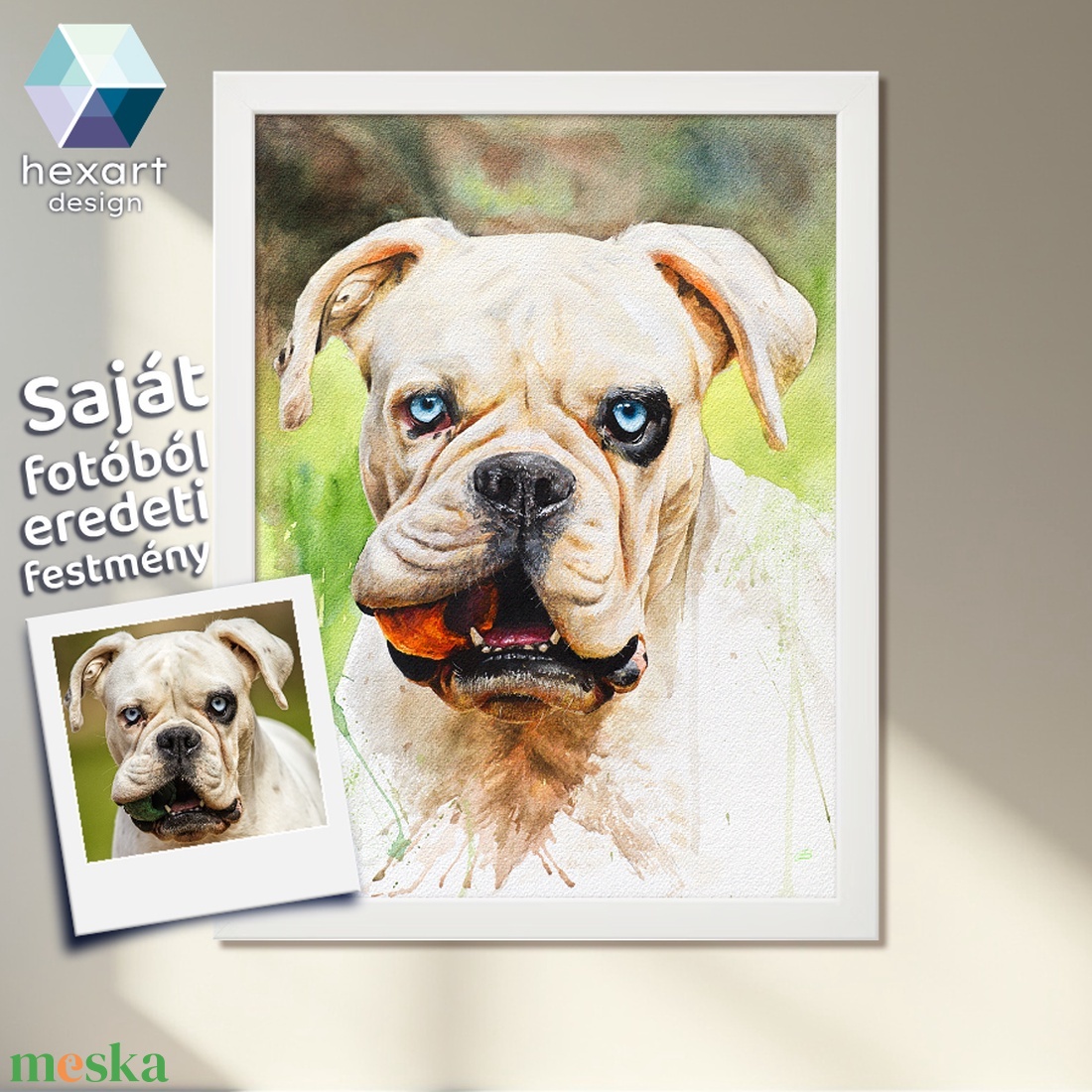 Művészi akvarell festmény a saját kutyádról fotó alapján � 1 vagy 2 kisállatról, két méretben, ajándék kerettel - művészet - festmény - akvarell - Meska.hu
