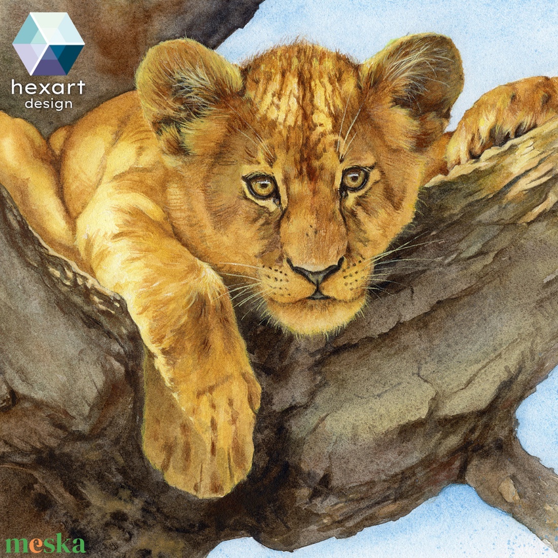Oroszlánkölyök - eredeti akvarell festmény - művészet - festmény - akvarell - Meska.hu