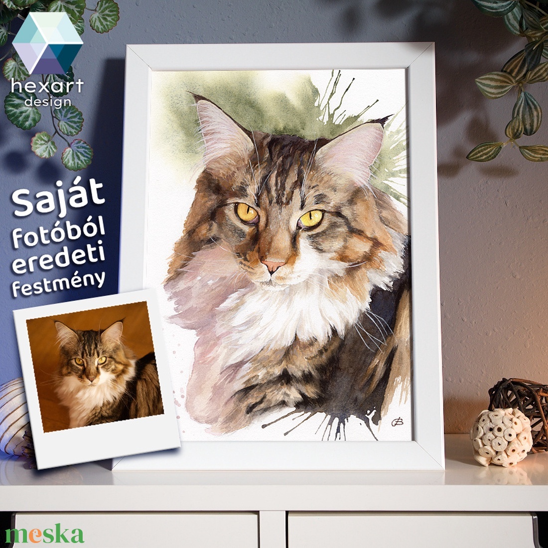 Akvarell cica portré festmény saját kép alapján � művészi ajándék 1 vagy 2 kisállatról, több méretben, ajándék kerettel - művészet - festmény - akvarell - Meska.hu