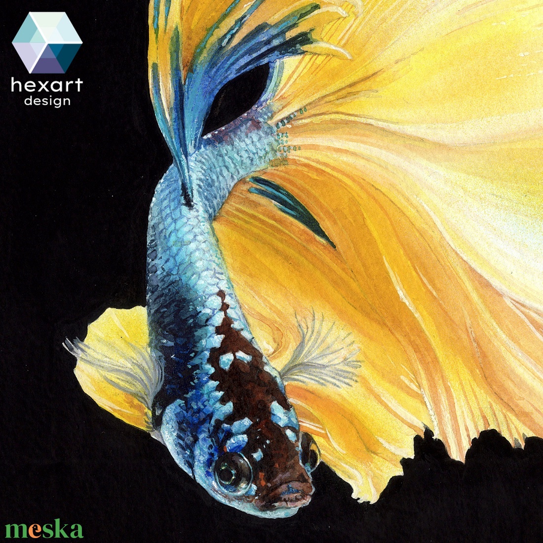 Sziámi harcoshal/Betta splendens - eredeti akvarell/gouache festmény - művészet - festmény - akvarell - Meska.hu