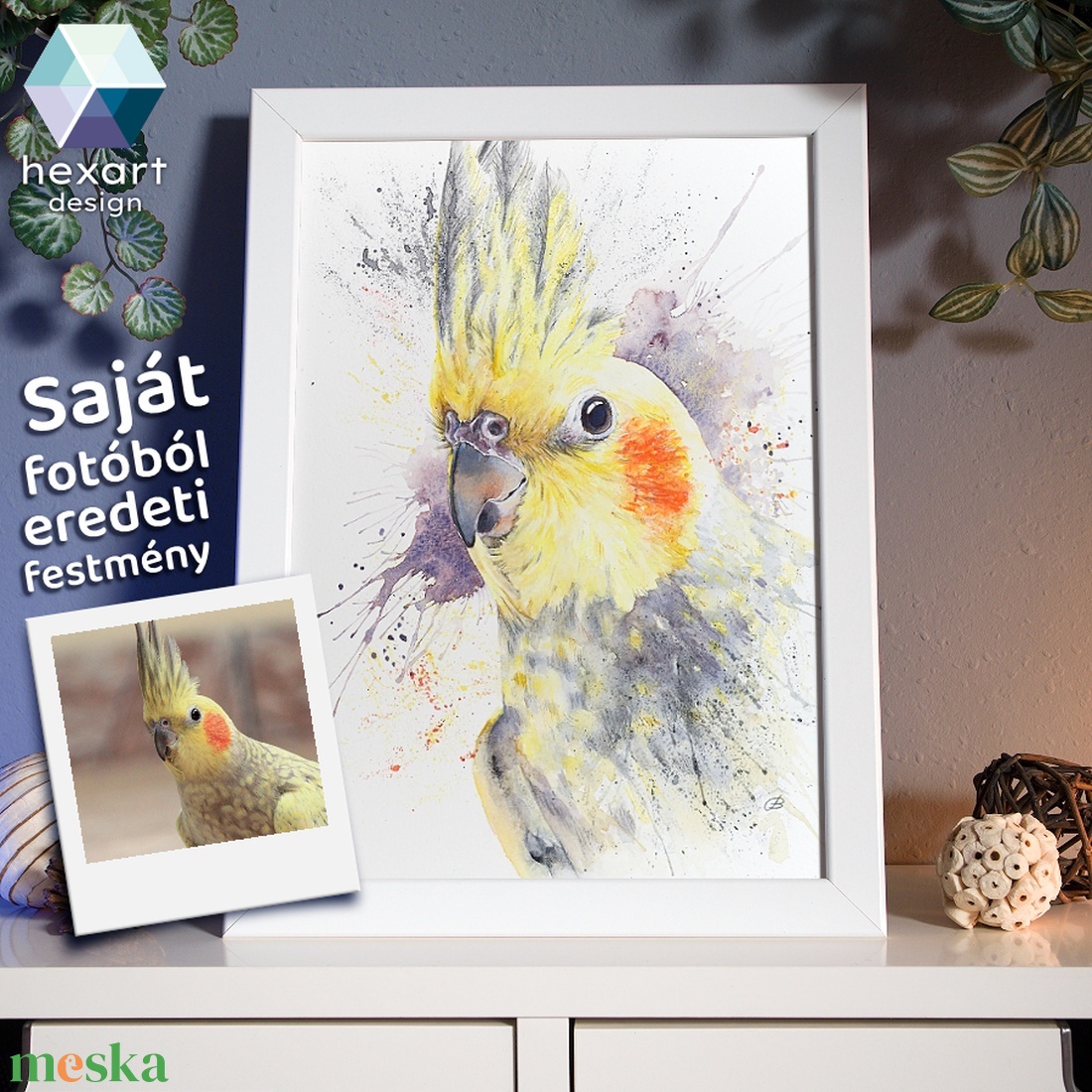 Akvarell egzotikus kisállat portré (kígyó, papagáj, törpenyúl stb.) festés a saját fotódról � több méret, ajándék keret - művészet - festmény - akvarell - Meska.hu