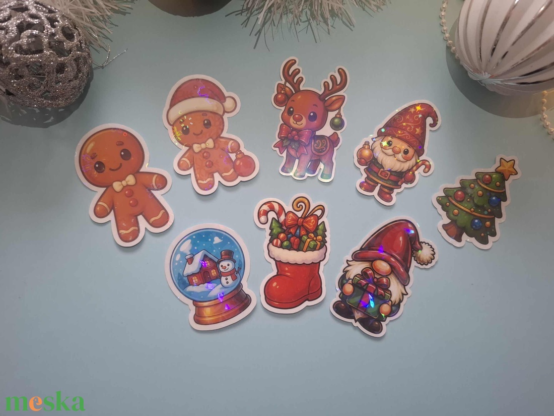 Cuki karácsonyi vinyl matricák  vízálló, csillogós kivitel - karácsony - karácsonyi ajándékozás - karácsonyi képeslap, üdvözlőlap, ajándékkísérő - Meska.hu
