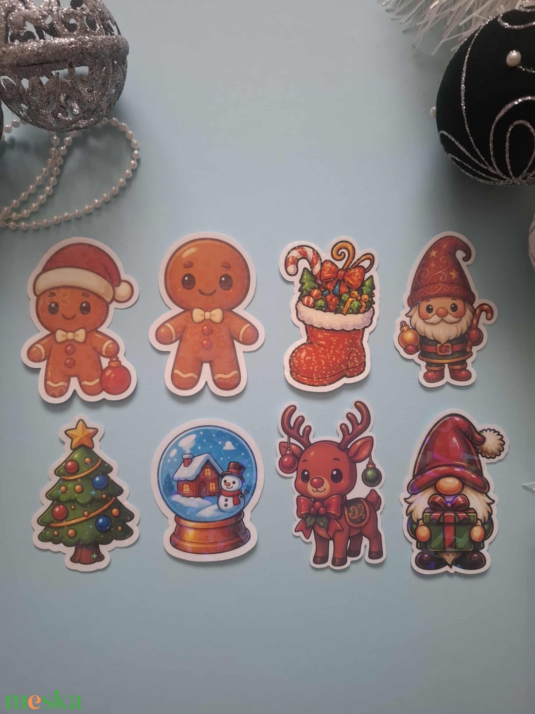Cuki karácsonyi vinyl matricák  vízálló, csillogós kivitel - karácsony - karácsonyi ajándékozás - karácsonyi képeslap, üdvözlőlap, ajándékkísérő - Meska.hu
