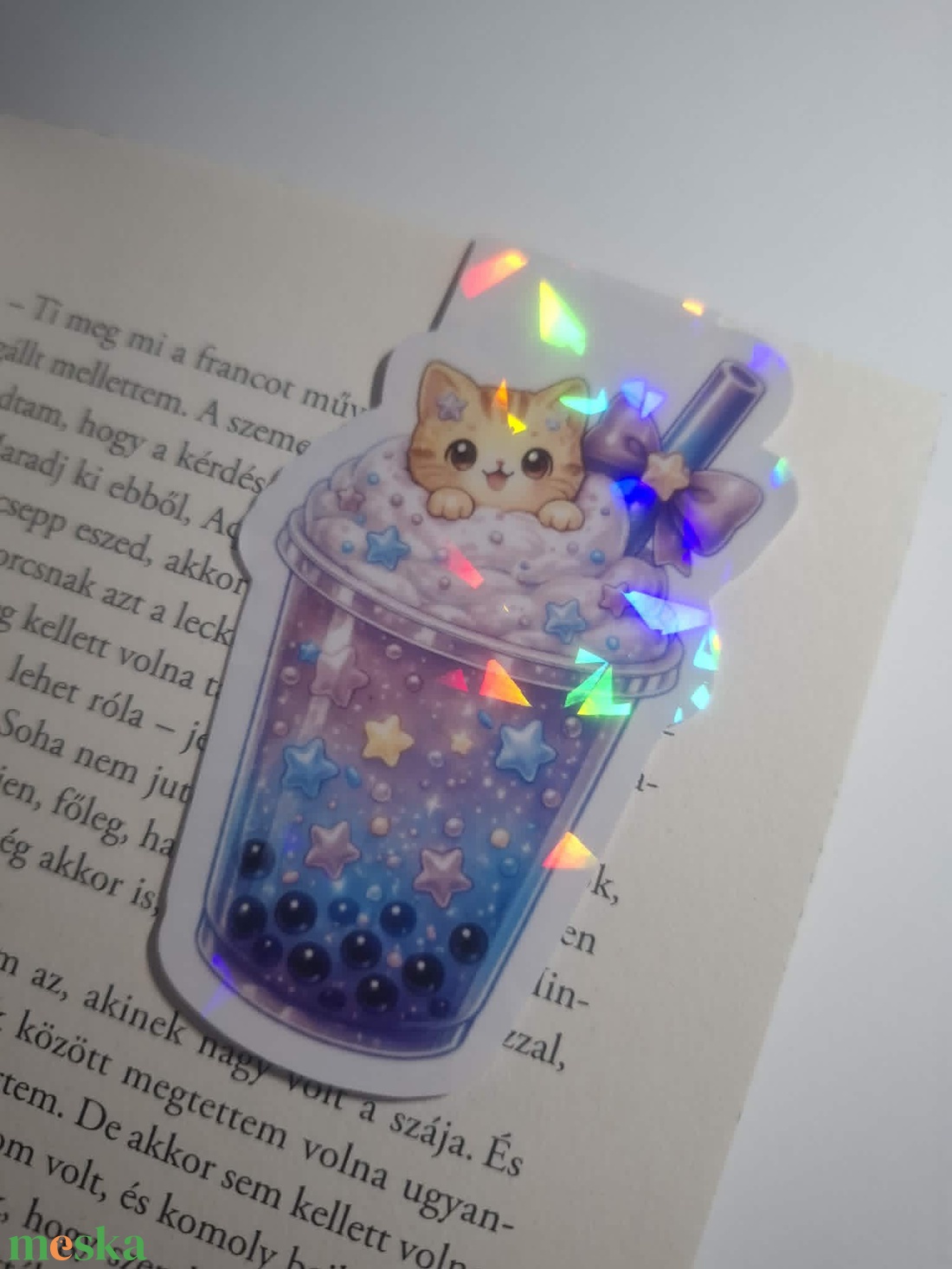 Mágneses könyvjelző - aranyos cica bubble tea - könyv & zene - könyvjelző - Meska.hu