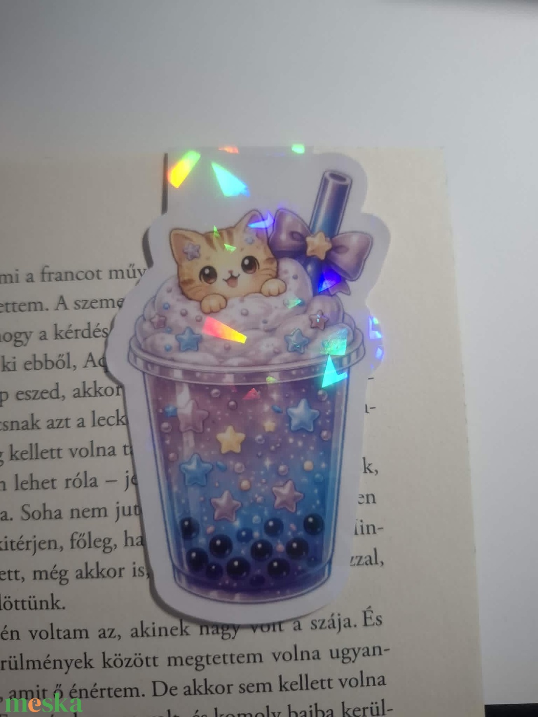 Mágneses könyvjelző - aranyos cica bubble tea - könyv & zene - könyvjelző - Meska.hu