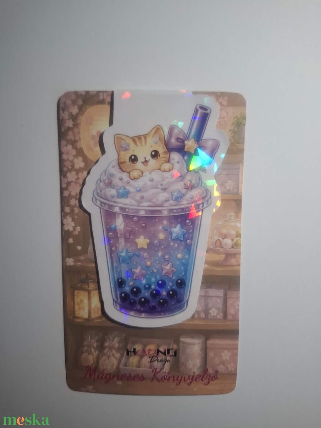 Mágneses könyvjelző - aranyos cica bubble tea - könyv & zene - könyvjelző - Meska.hu