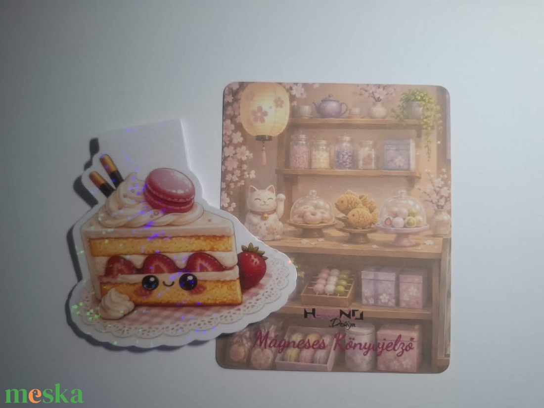 Mágneses könyvjelző - epres torta szelet - könyv & zene - könyvjelző - Meska.hu