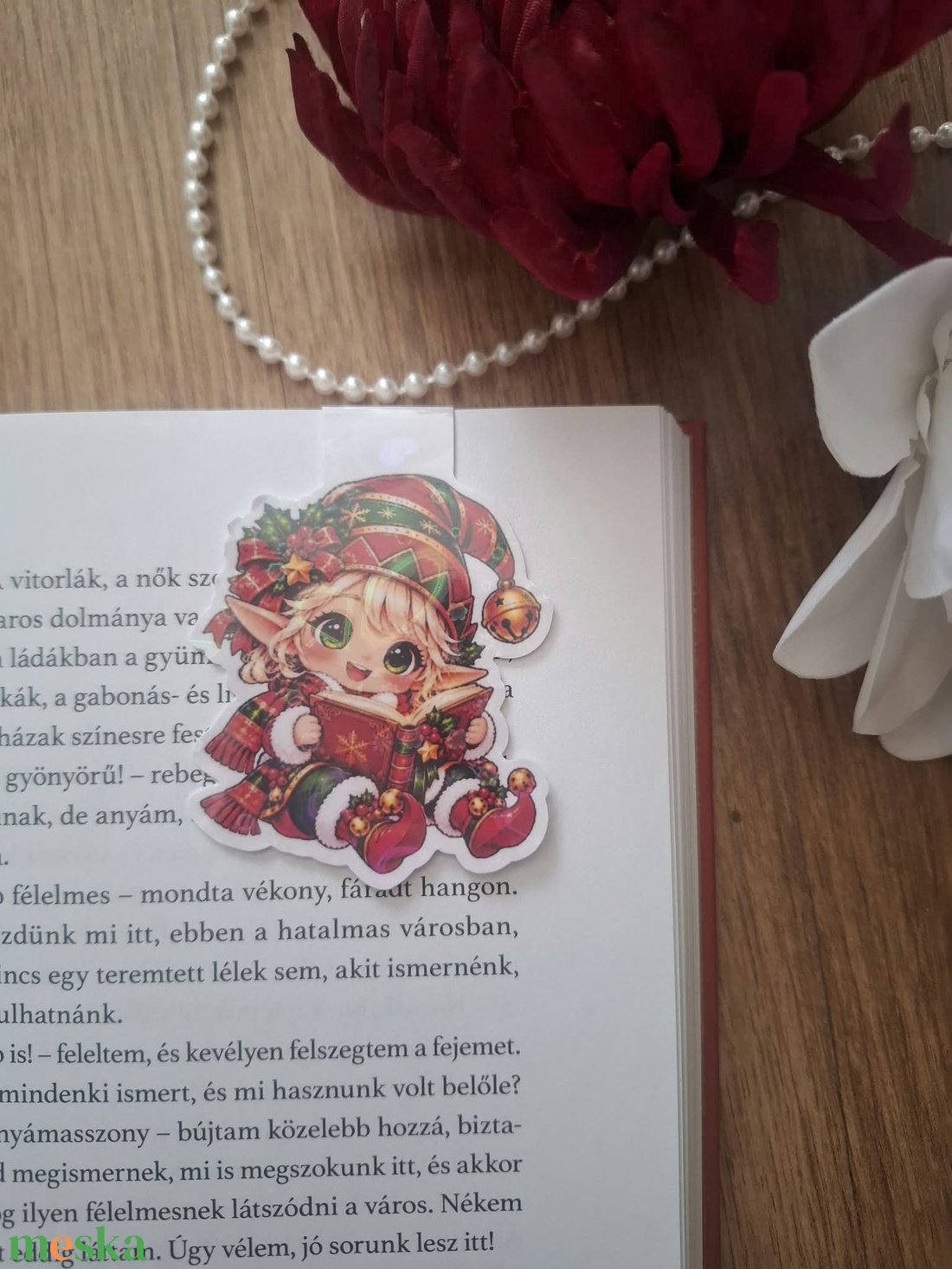 Karácsonyi olvasó manó mágneses könyvjelző - könyv & zene - könyvjelző - Meska.hu