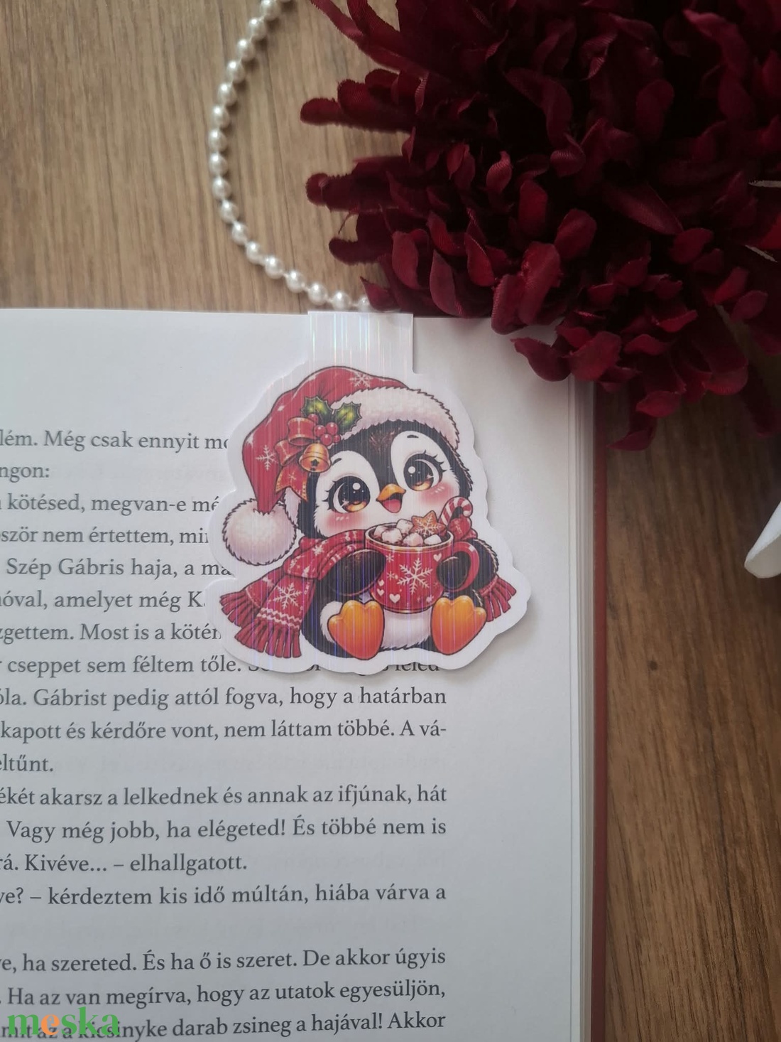 Karácsonyi pingvin kakaóval mágneses könyvjelző - könyv & zene - könyvjelző - Meska.hu