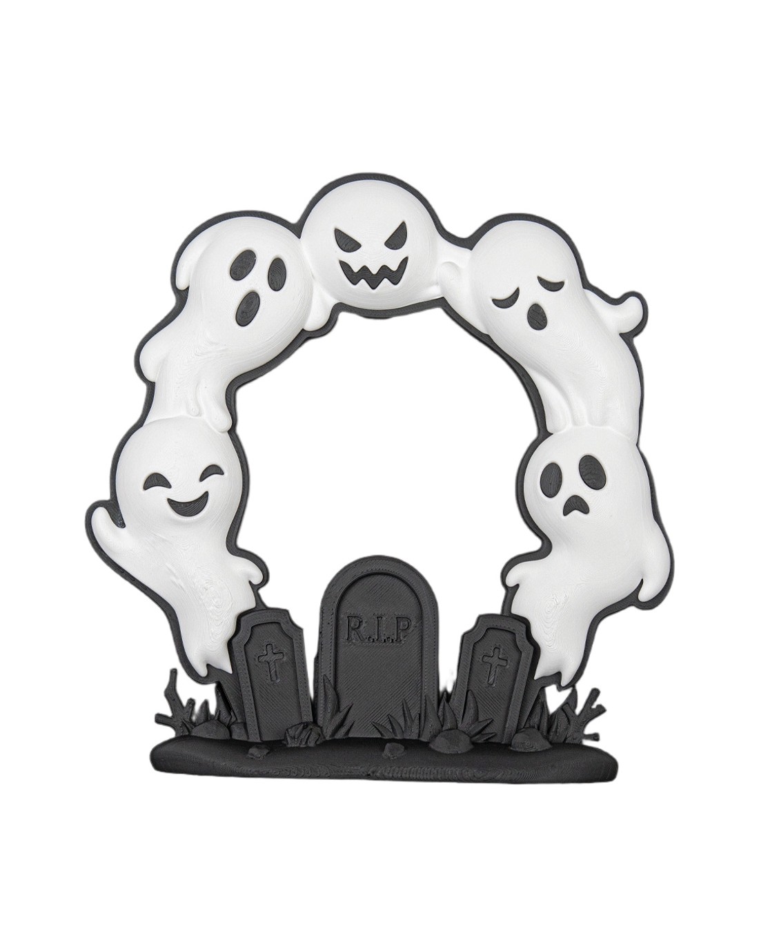 Halloween ajtódísz, szellem koszorú sírkővel � ajtókopogtató és fali dekoráció, 19 x 19 cm - otthon & életmód - dekoráció - halloween - halloweeni ajtódíszek és ablakdíszek - Meska.hu