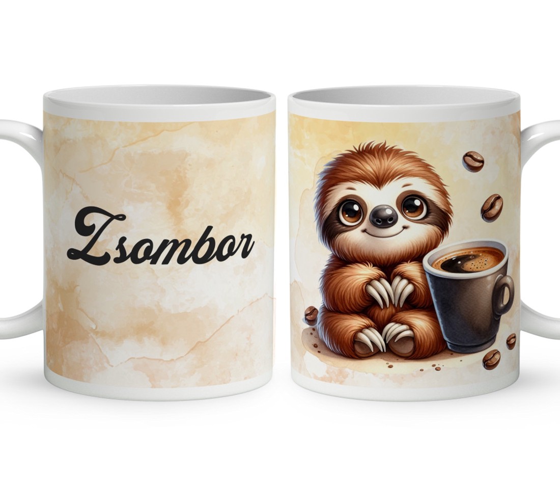 Névvel kérhető - Kávés lajhár - csak feketén mintás bögre - otthon & életmód - konyhafelszerelés, tálalás - tálalás - bögre & csésze - Meska.hu